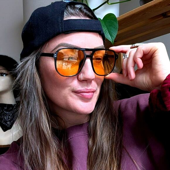 Retro Yellow Aviator Minimalist Festival Sunglasses Grunge Tinted Sunnies Shades - Picture 3 of 7